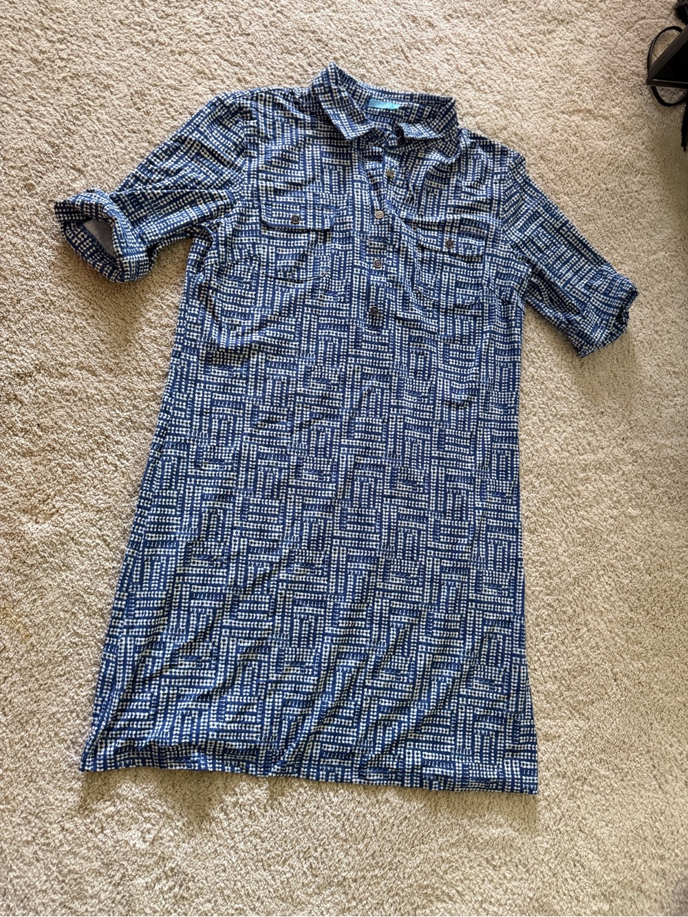 J. McLaughlin Blue Geometric Midi Shirt Dress
